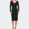 La Femme Ong Sleeve Below The Knee Dress With V Neckline