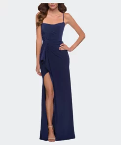 La Femme Modern Jersey Dress With Ruffle Detail On Skirt