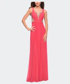 La Femme Alluring Prom Dress With Plunging Neckline And Open Back