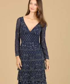 Lara 29223 - Knee Length, Long Sleeve Cocktail Dress