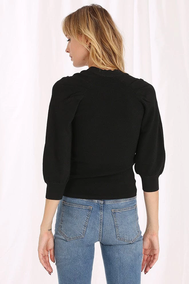 Minnie Rose Viscose Blend Long Sleeve Scoop Neck Volume Sleeve Top - Image 2