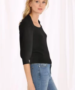 Minnie Rose Viscose Blend Long Sleeve Scoop Neck Volume Sleeve Top