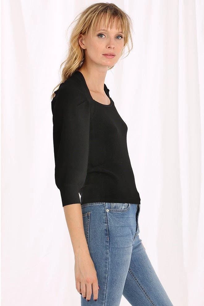 Minnie Rose Viscose Blend Long Sleeve Scoop Neck Volume Sleeve Top