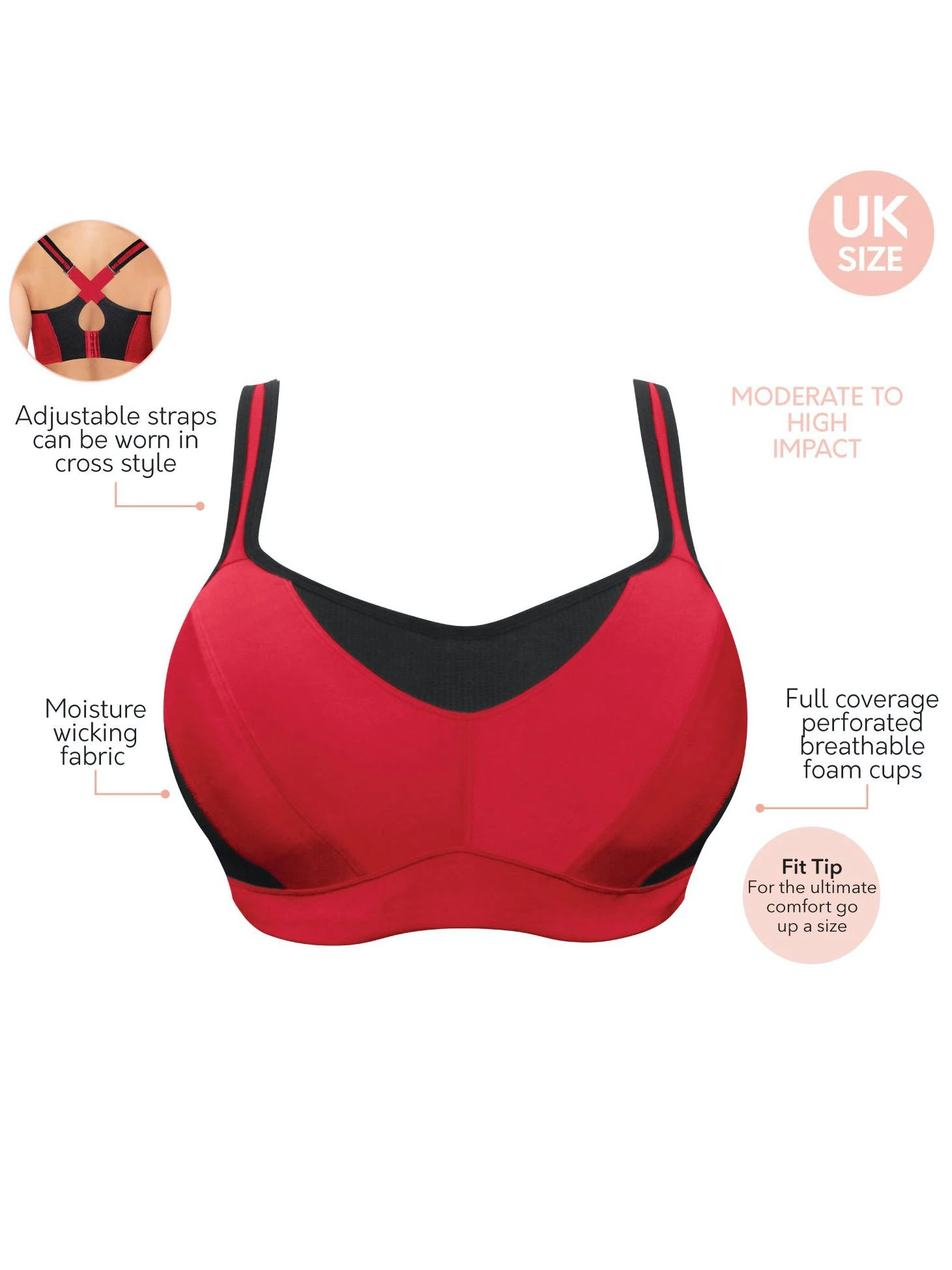 Parfait Dynamic Padded Performance Sports Bra - Racing Red - Image 7