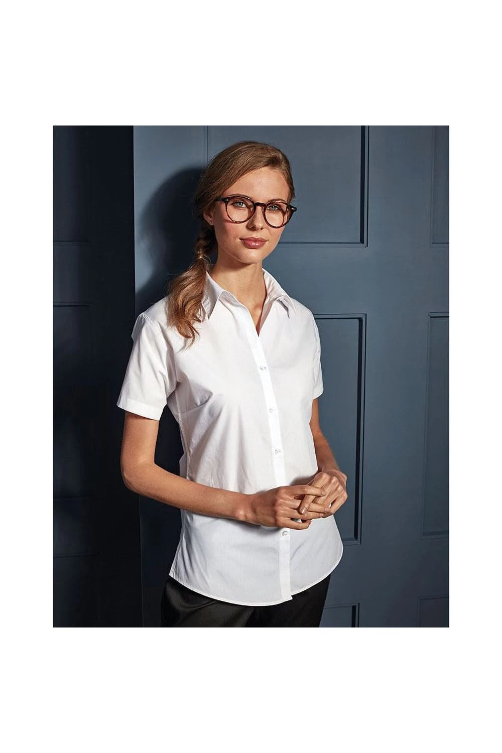 Premier® Premier Womens/Ladies Supreme Heavy Poplin Short Sleeve Work Shirt (White) - Image 3