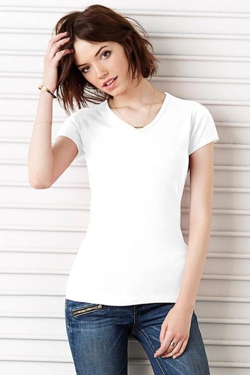 Bella + Canvas Ella + Canvas Womens/Ladies Baby Rib Short Sleeve V-Neck T-Shirt (White) - Image 2