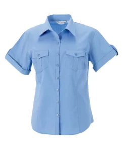 Russell Collection Womens/Ladies Short / Roll-Sleeve Work Shirt (Blue)