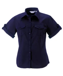 Russell Collection Womens/Ladies Short / Roll-Sleeve Work Shirt (French Navy)
