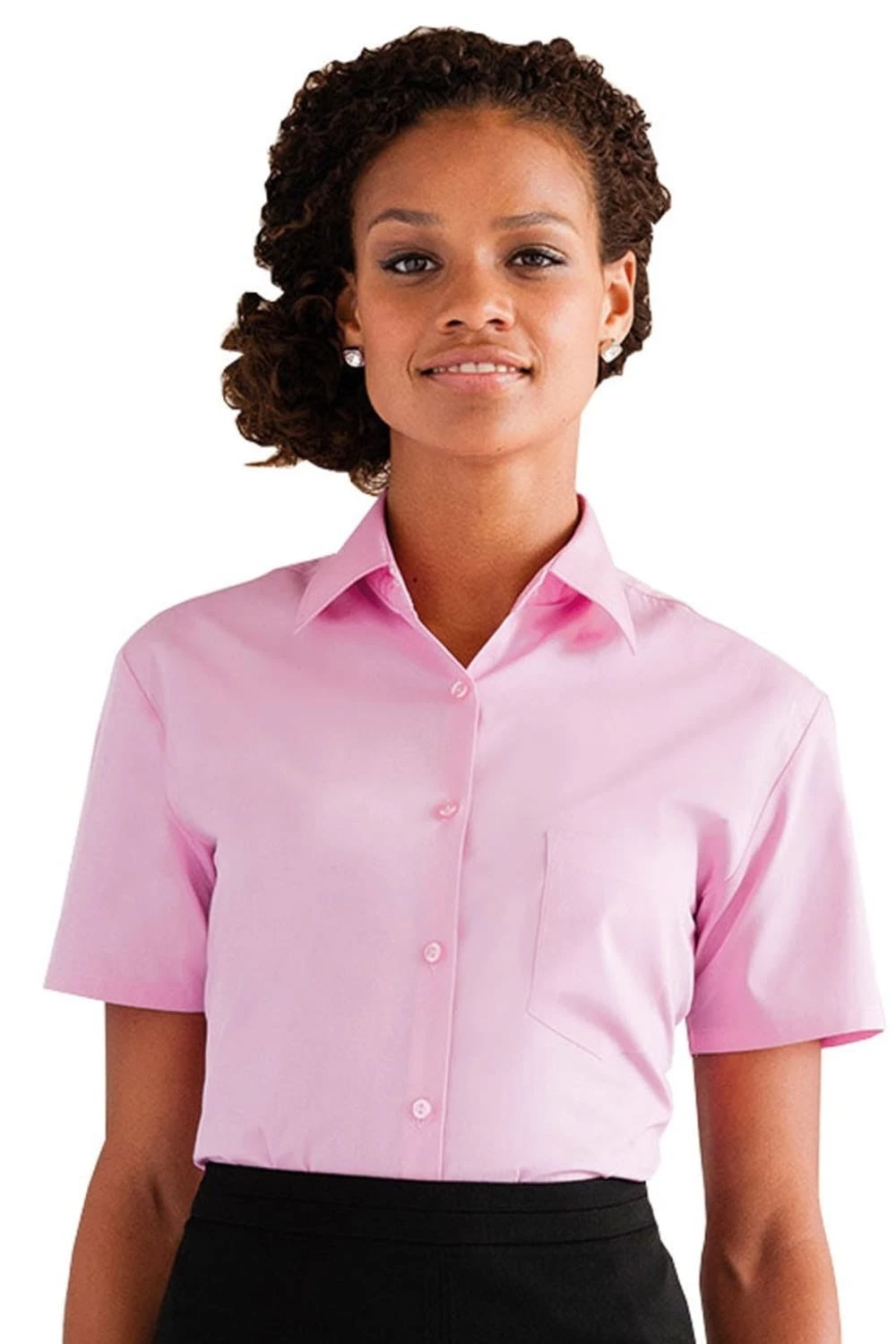 Russell Collection Womens/Ladies Short Sleeve Pure Cotton Easy Care Poplin Shirt (Bright Pink) - Image 2