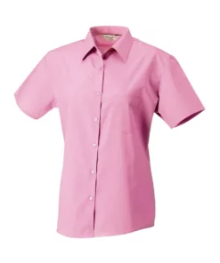 Russell Collection Womens/Ladies Short Sleeve Pure Cotton Easy Care Poplin Shirt (Bright Pink)