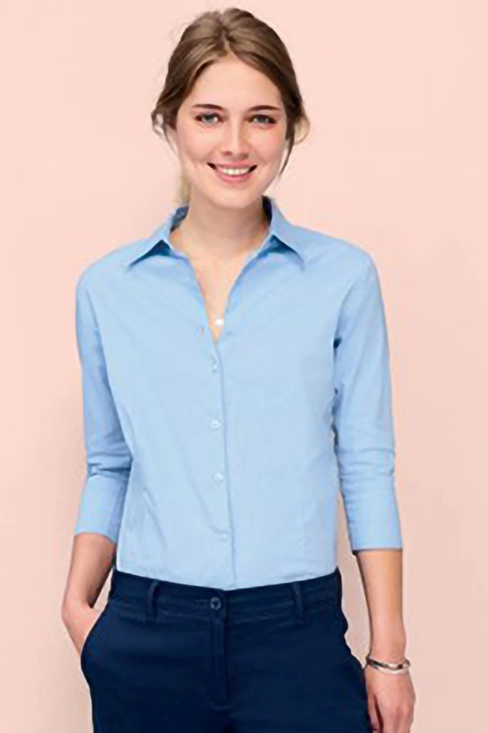 SOLS Womens/Ladies Effect 3/4 Sleeve Fitted Work Shirt (Bright Sky) - Image 4