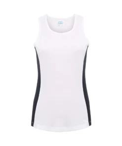 AWDis Just Cool Womens/Ladies Girlie Contrast Panel Sports Tank Top (Arctic White/French Navy)