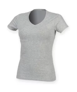 SKINNI FIT Womens/Ladies Feel Good Stretch V-Neck Short Sleeve T-Shirt (Heather Grey)