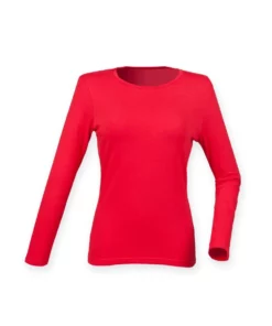 SKINNI FIT Womens/Ladies Feel Good Stretch Long Sleeve T-Shirt (Bright Red)