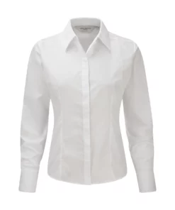 Russell Collection Ladies Long Sleeve Fitted Poplin Shirt (White)
