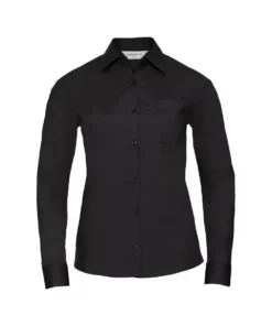Russell Collection Ladies/Womens Long Sleeve Poly-cotton Easy Care Poplin Shirt (Black)