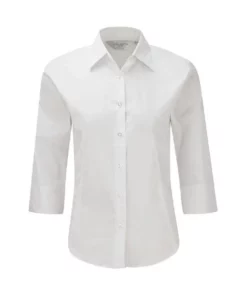 Russell Collection Ladies/Womens 3/4 Sleeve Easy Care Fitted Shirt (White)