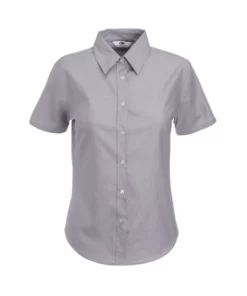 Of The Loom Fruit Of The Loom Ladies Lady-Fit Short Sleeve Oxford Shirt (Oxford Grey)