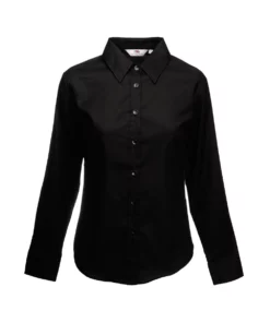 Of The Loom Fruit Of The Loom Ladies Lady-Fit Long Sleeve Oxford Shirt (Black)