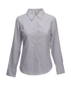 Of The Loom Fruit Of The Loom Ladies Lady-Fit Long Sleeve Oxford Shirt (Oxford Grey)