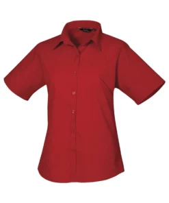 Premier® Premier Short Sleeve Poplin Blouse/Plain Work Shirt (Red)