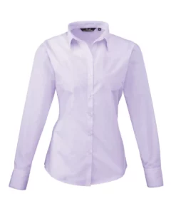 Premier® Premier Womens/Ladies Poplin Long Sleeve Blouse / Plain Work Shirt (Lilac)