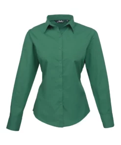 Premier® Premier Womens/Ladies Poplin Long Sleeve Blouse / Plain Work Shirt (Emerald)