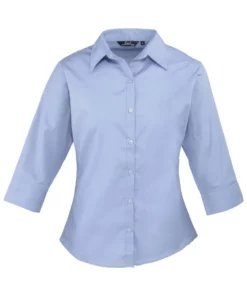 Premier® Premier 3/4 Sleeve Poplin Blouse / Plain Work Shirt (Mid Blue)