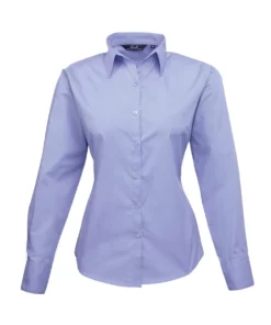 Premier® Premier Womens/Ladies Poplin Long Sleeve Blouse / Plain Work Shirt (Mid Blue)