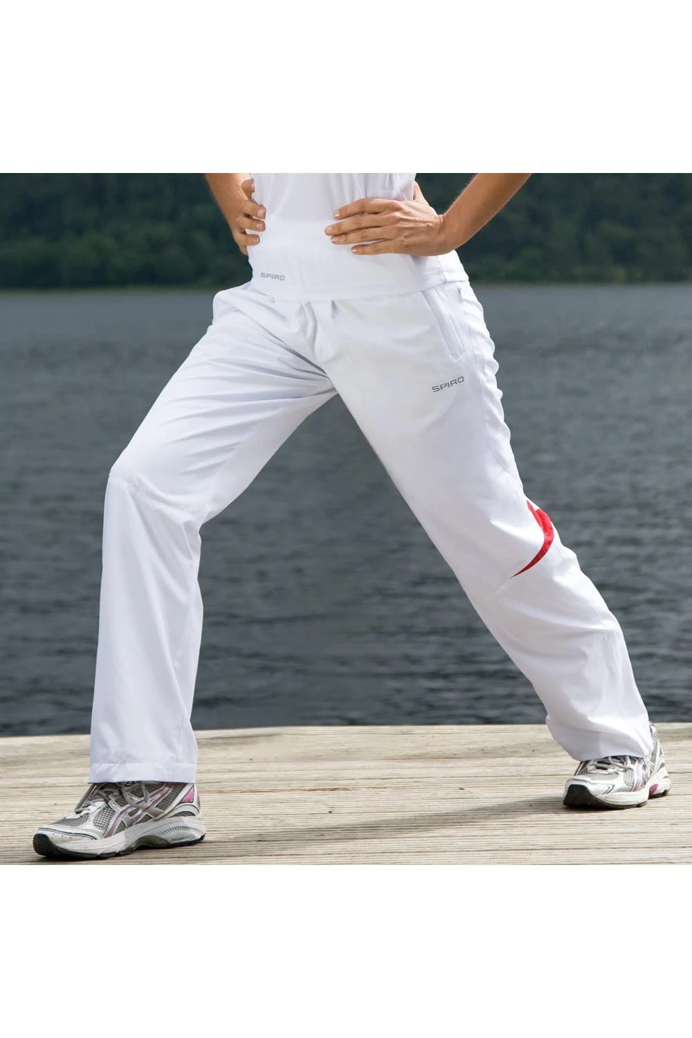 Spiro Womens/Ladies Micro-Lite Performance Sports Pants / Tracksuit Bottoms (White/Red) - Image 3