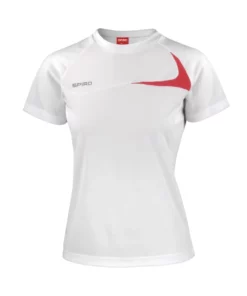 Spiro Womens/Ladies Sports Dash Performance Training T-Shirt (White/Red)