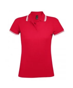 SOLS Womens/Ladies Pasadena Tipped Short Sleeve Pique Polo Shirt (Red/White)