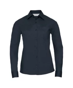 Russell Collection Ladies/Womens Long Sleeve Poly-cotton Easy Care Poplin Shirt (French Navy)