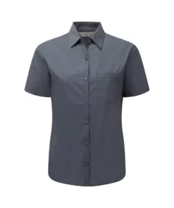 Russell Collection Ladies/Womens Short Sleeve Poly-Cotton Easy Care Poplin Shirt (Convoy Gray)