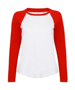 SKINNI FIT Fit Womens/Ladies Long Sleeve Baseball T-Shirt (White/Red)