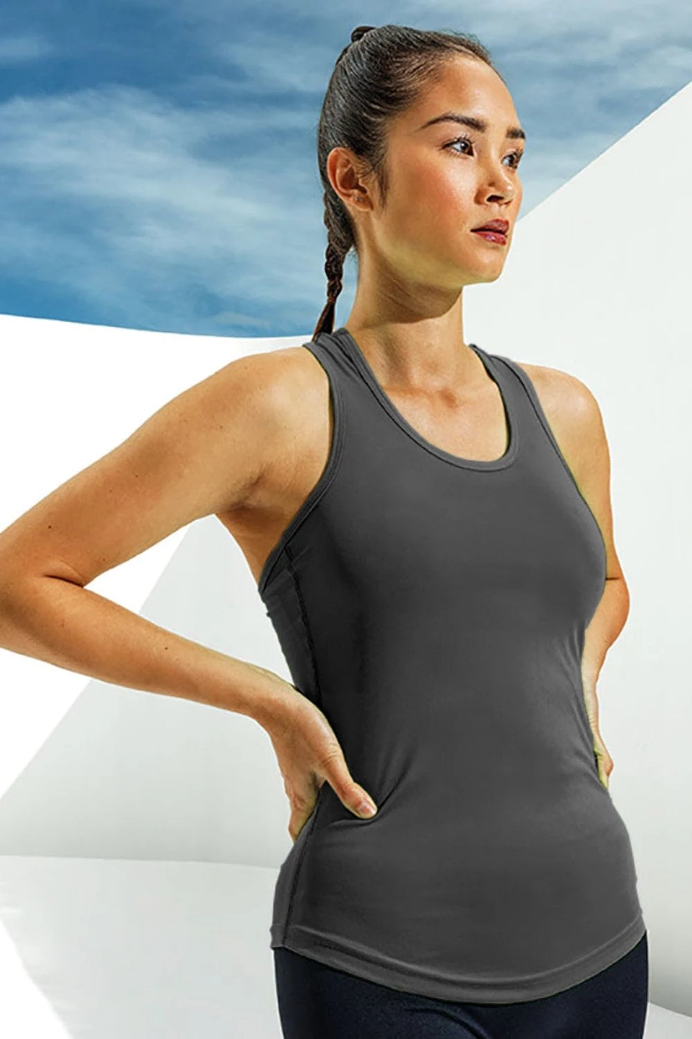 TriDri Tri Dri Womens/Ladies Performance Strap Back Tank Top (Charcoal) - Image 2