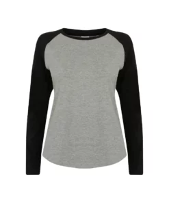 SKINNI FIT Fit Womens/Ladies Long Sleeve Baseball T-Shirt (Heather Gray / Black)