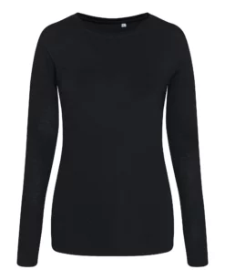 Awdis Womens/Ladies Girlie Long Sleeve Tri-Blend T-Shirt - Solid Black