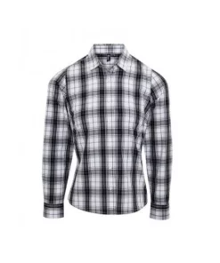 Premier® Premier Womens/Ladies Ginmill Check Long Sleeve Shirt (Black/White)