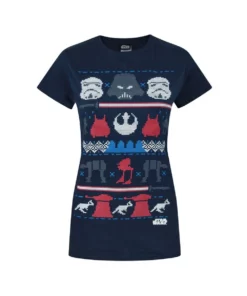 STAR WARS Omens/Ladies Dark Side Fair Isle Christmas T-Shirt (Blue)