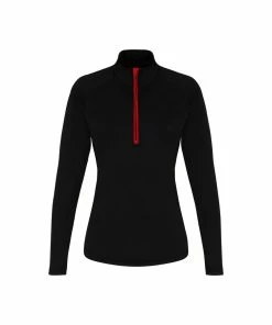 TriDri Womens/Ladies Long Sleeve Performance Quarter Zip Top (Black/Red)