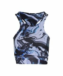 TriDri Womens/Ladies Performance Sports Mid Length Bra (Black/Blue Marble)