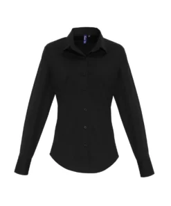 Premier® Premier Womens/Ladies Stretch Fit Poplin Long Sleeve Blouse (Black)
