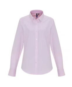 Premier® Premier Womens/Ladies Cotton Rich Oxford Stripe Blouse (White/Pink)