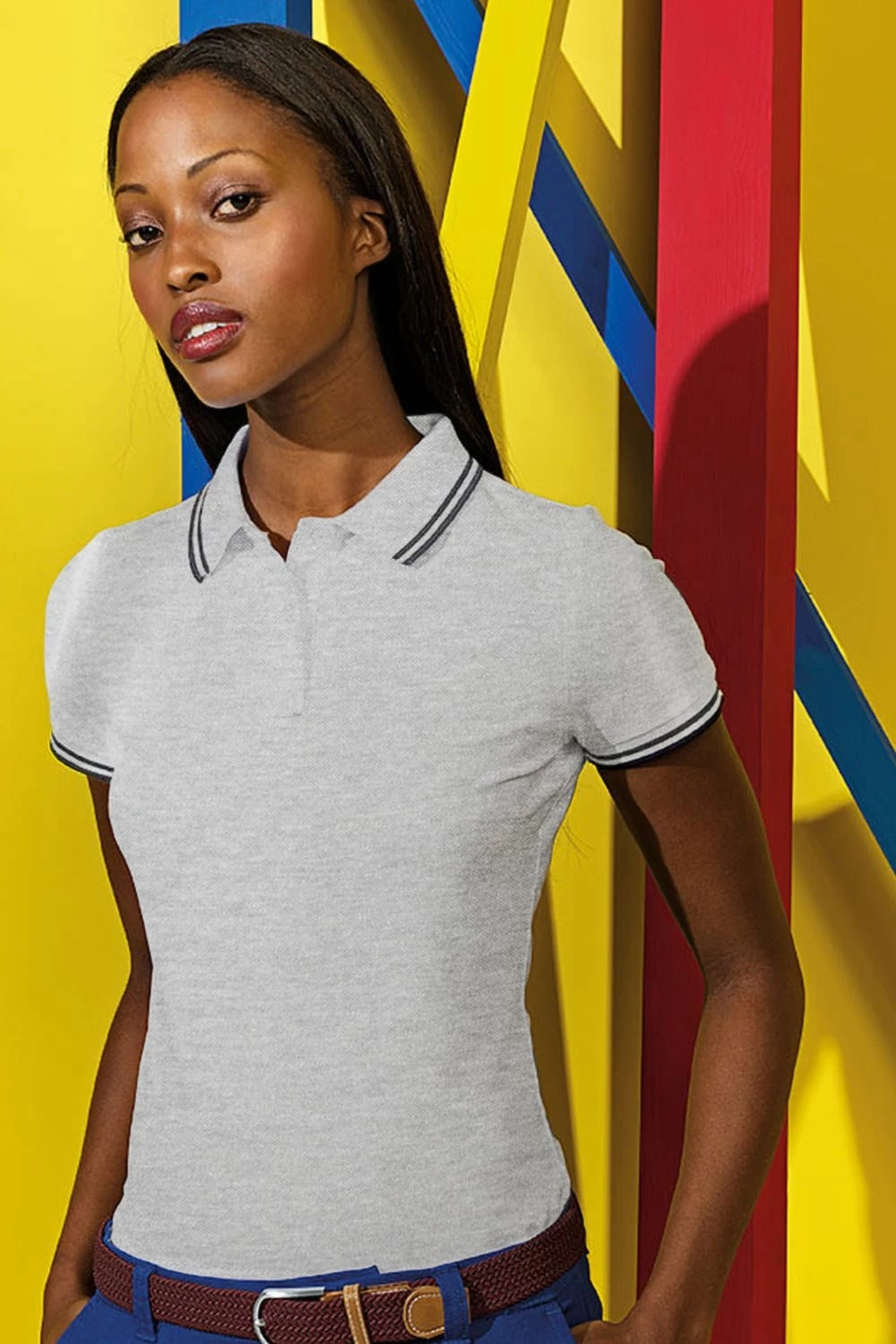Asquith & Fox Womens/Ladies Classic Fit Tipped Polo (Heather Gray/Black) - Image 2