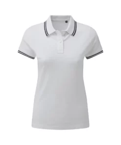 Asquith & Fox Womens/Ladies Classic Fit Tipped Polo (White/Navy)