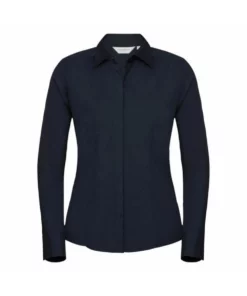 Russell Collection Ladies Long Sleeve Fitted Poplin Shirt (French Navy)