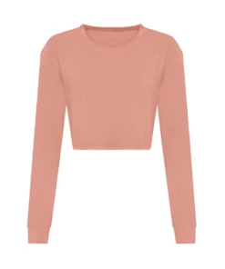 Awdis Womens/Ladies Long-Sleeved Crop T-Shirt (Dusty Pink)
