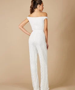 Lara Gabby Beaded Off-The-Shoulder Bridal Jumpsuit