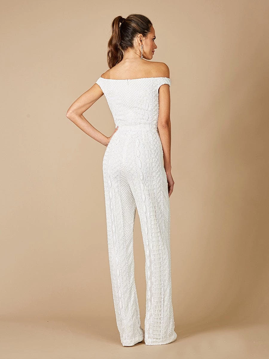 Lara Gabby Beaded Off-The-Shoulder Bridal Jumpsuit